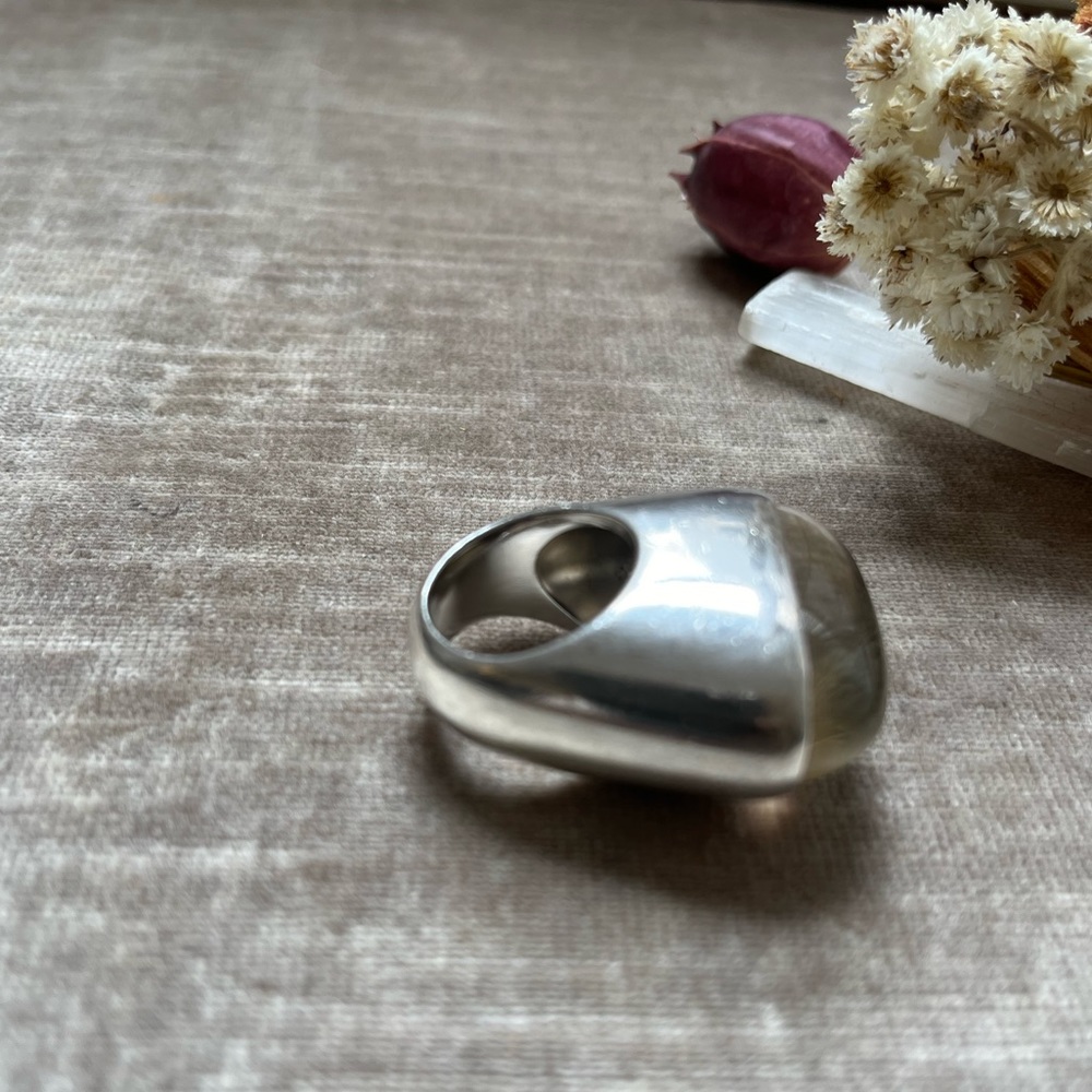 PIANEGONDA Sterling Silver Black Cabochon Rutilated Quartz Cocktail Ring Size 7 - Picture 5 of 9